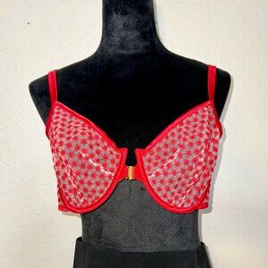 Victoria's Secret Luxe Starburst Embroidered Sheer Front Close Demi Bra 38D
